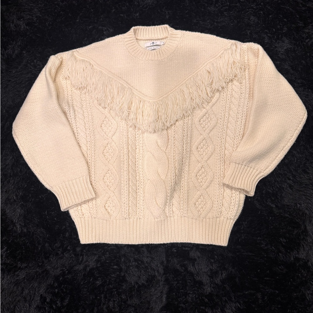 7 For All Mankind Cream Cable Knit Sweater Size Medium